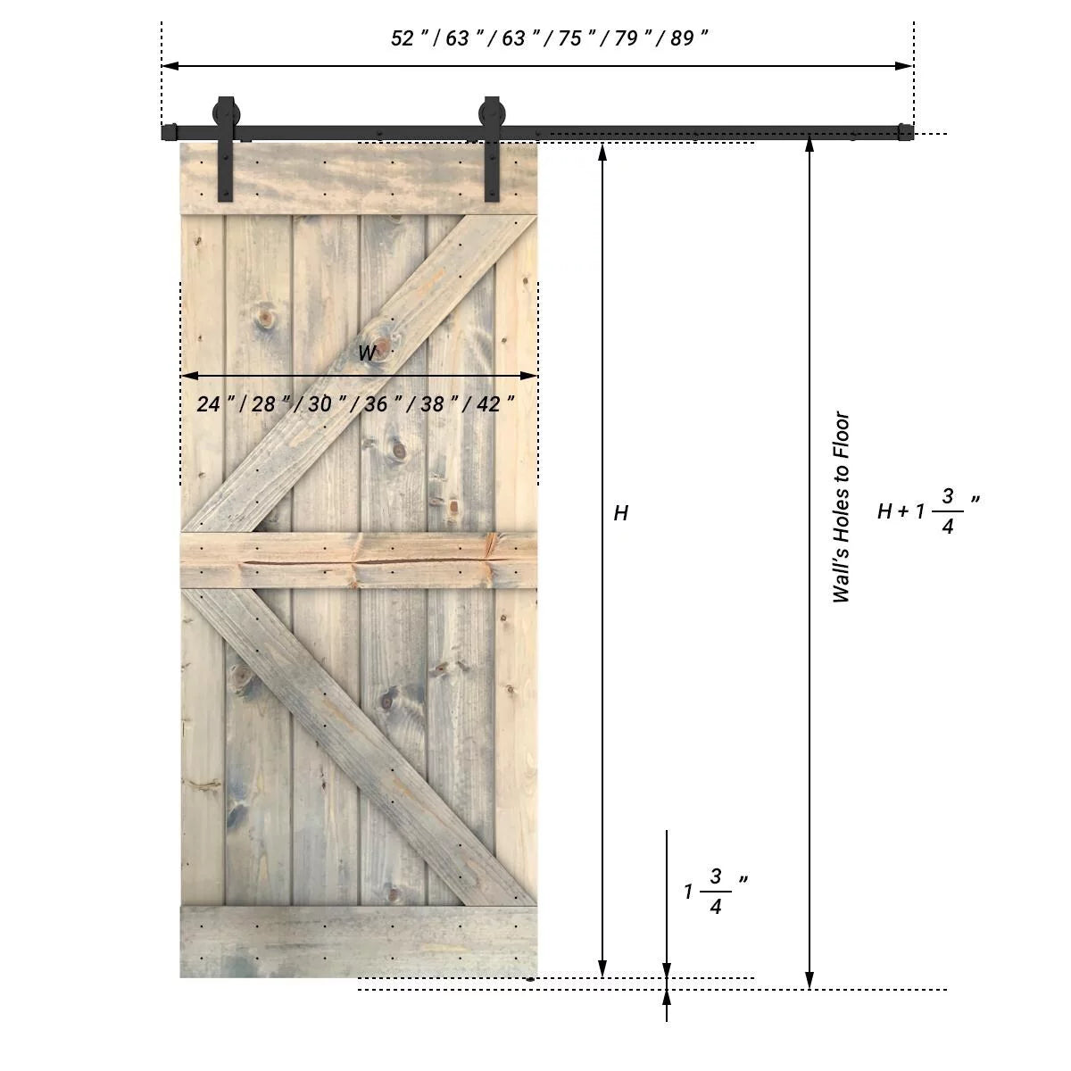 Barn Door With Solid Knotty Pine Paneled Wood and Hardware Kit DIY Grey Cashmere 36X84 N606