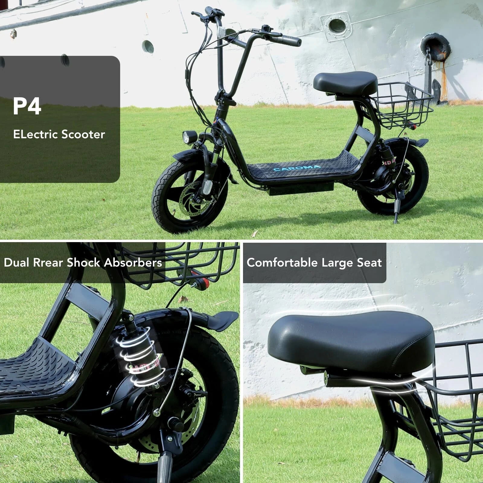Electric Scooter with Seat, 14" Off-Road Tires, Folding, Black V1954