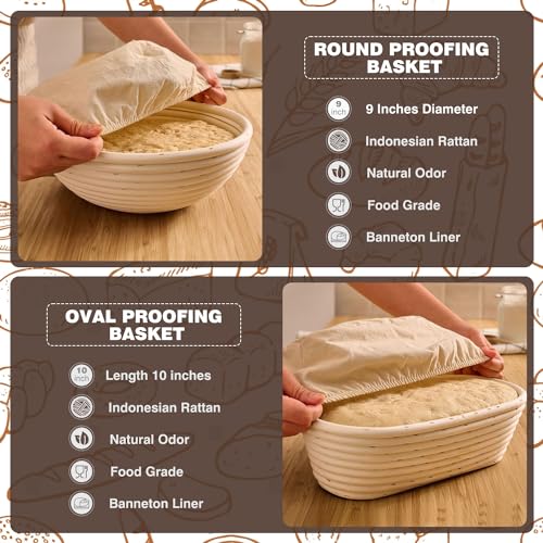 Bread Proofing Basket Set with Linen Liner, Dough Whisk, Scraper, and Basting Brush R25220