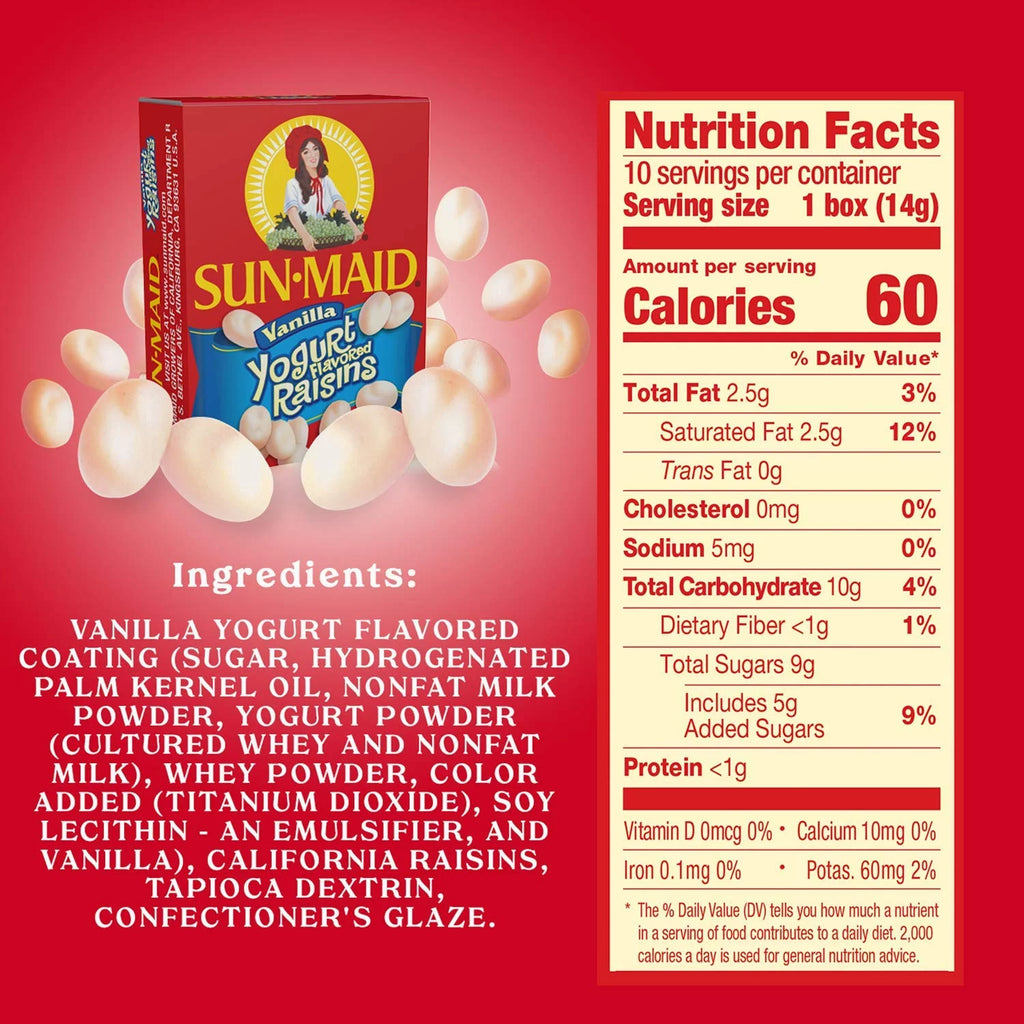 Vanilla Yogurt Covered Raisins Mini Snack Packs, 0.5 oz, 10 ct, Pack of 2 D156702