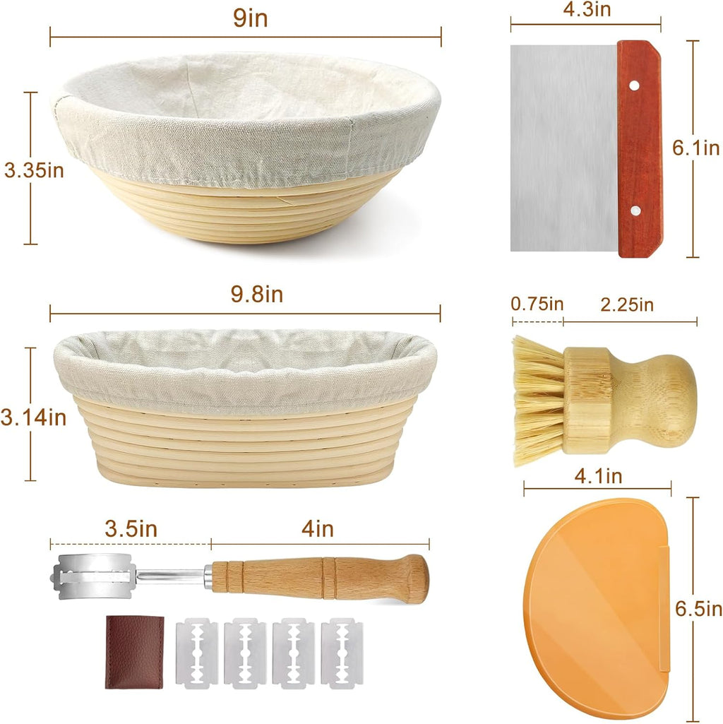 Sourdough Bread Proofing Basket Set with Liner, Lame, Dough Scraper and Brush D15411