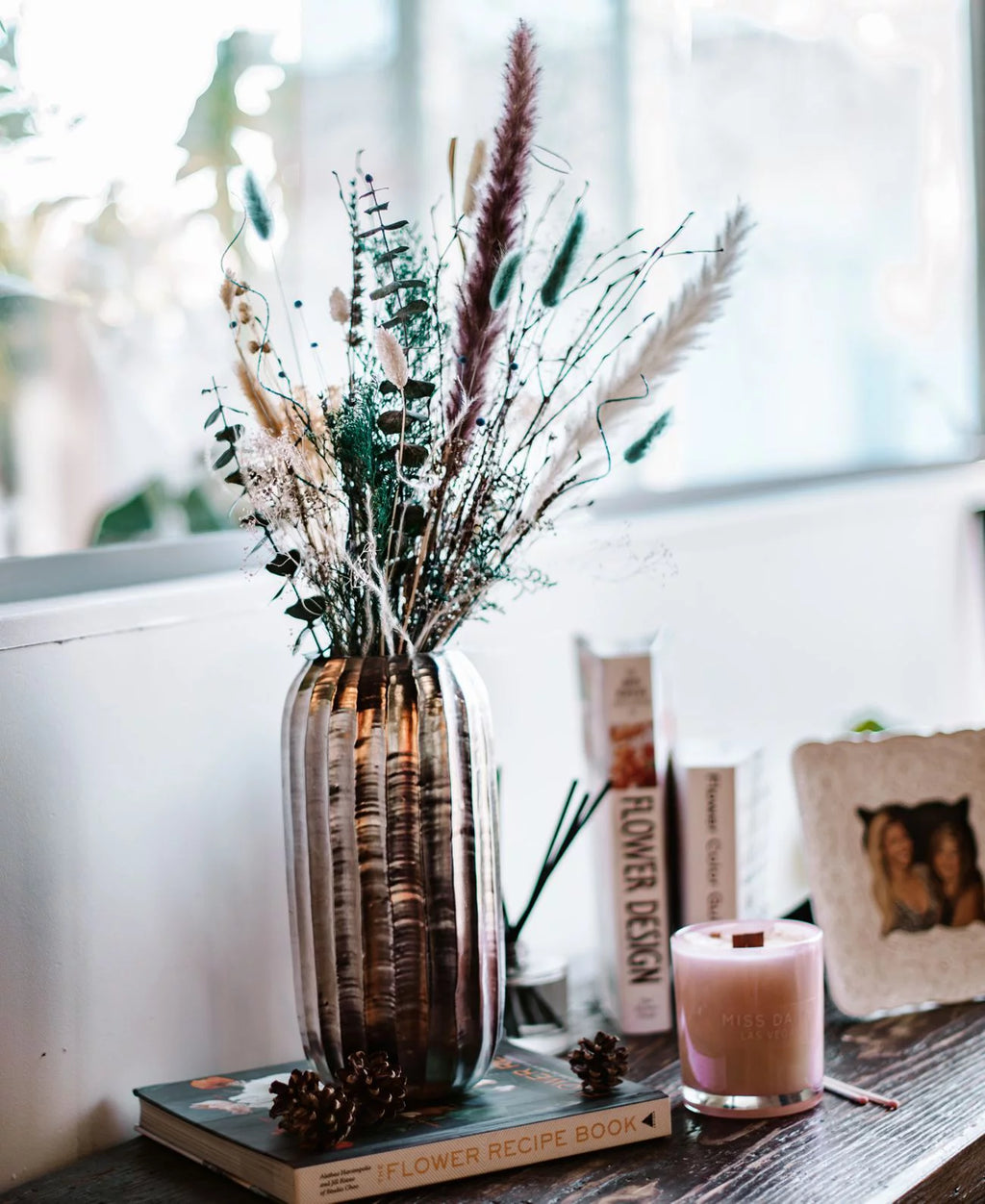 Large Dried Floral Bouquet, White B5511