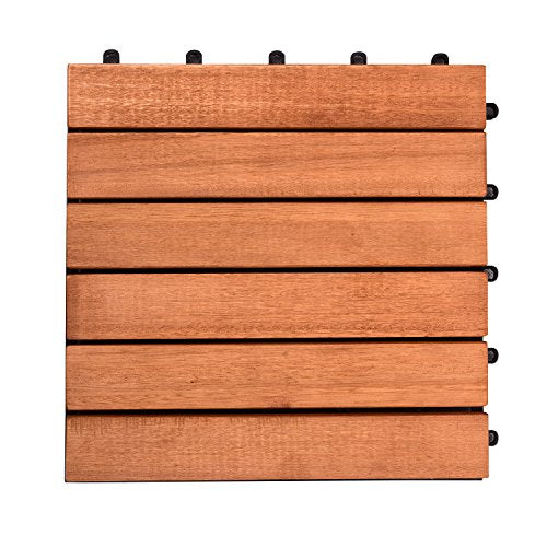 VIFAH V355 8-Slat Acacia Hardwood Interlocking Deck Tile