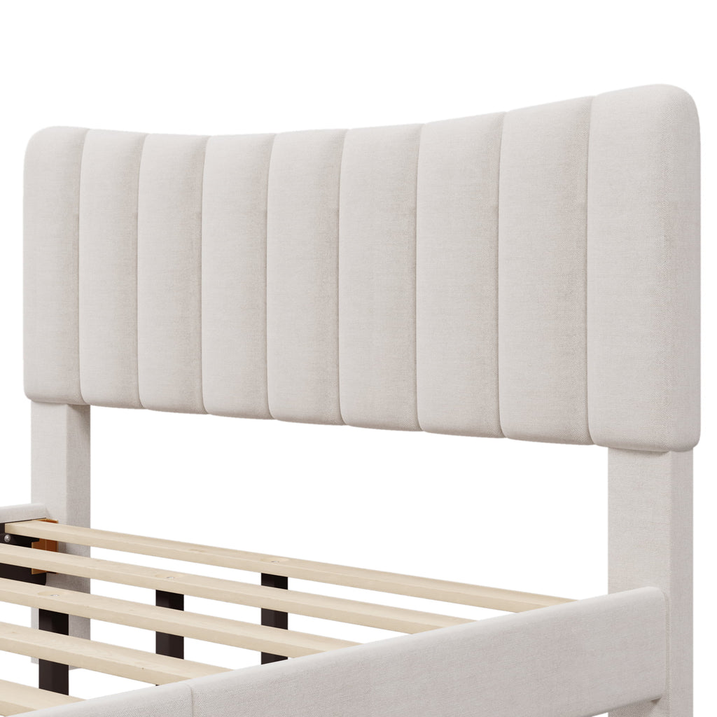 Upholstered Queen Platform Bed with Tufted Headboard and Wood Legs A896