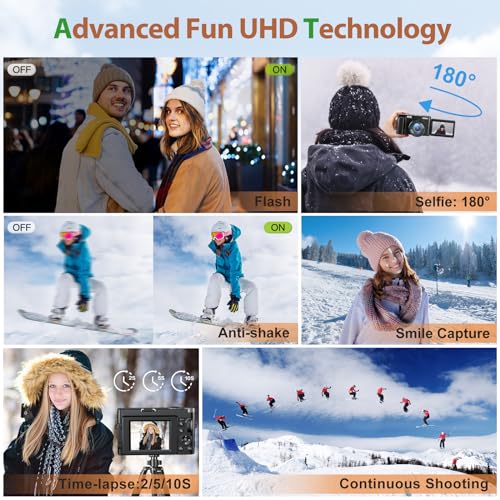 4K 48MP Digital Camera for Photography and Vlogging, Autofocus Anti-Shake, Flip Screen, 16X Zoom C70263
