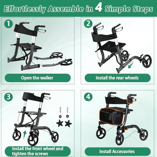 Rollator Walker with Seat, Lightweight Folding Walker with Brakes and Cup Holder U2130