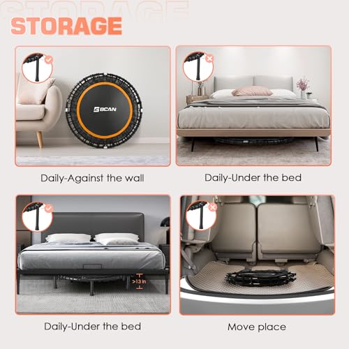 Foldable Mini Trampoline with Adjustable Foam Handle for Indoor Workout M8038