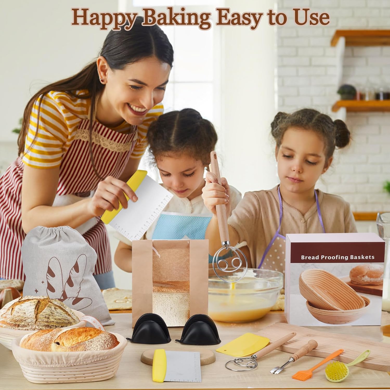 Sourdough Bread Proofing Basket Set with Bread Making Supplies A965