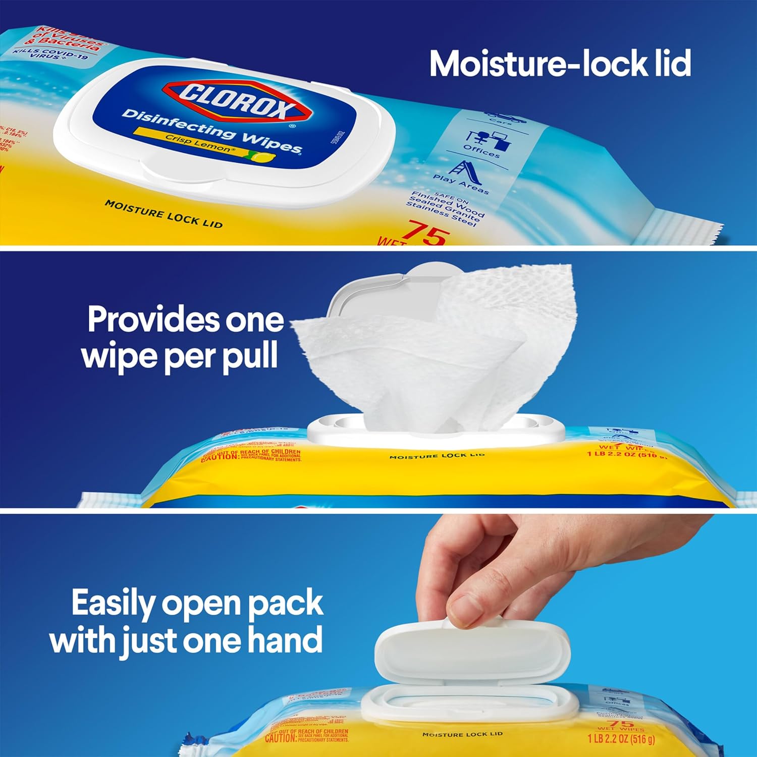 Disinfecting Wipes, Lemon Scent, 75 Ct, Pack of 6 W204006