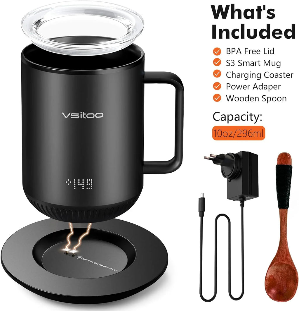 Temperature Control Smart Mug with Lid, Self Heating Coffee Mug 10 oz, LED Display P632771