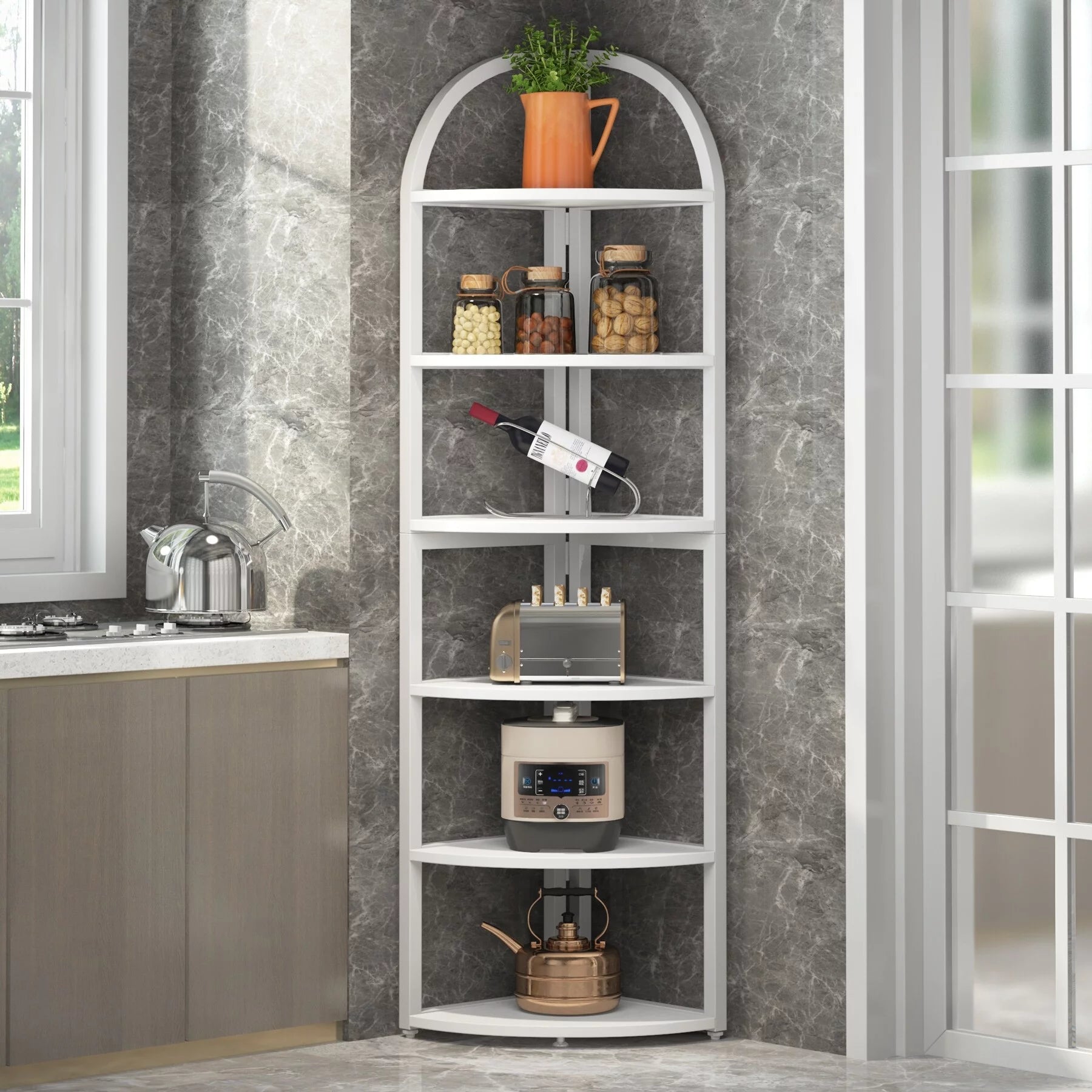 Corner Shelf, 6-Tier Rustic Brown Wood Bookcase O449