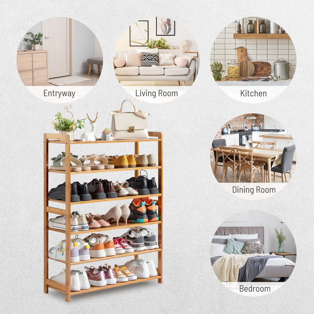 Bamboo Shoe Storage Rack 6-Tier, Holds 18-24 Pairs E417279