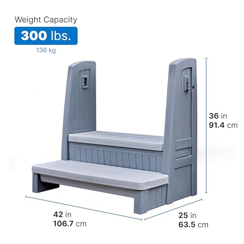Hot Tub Storage Steps with Handrails, 2-Step Stool, Waterproof, Gray K51984