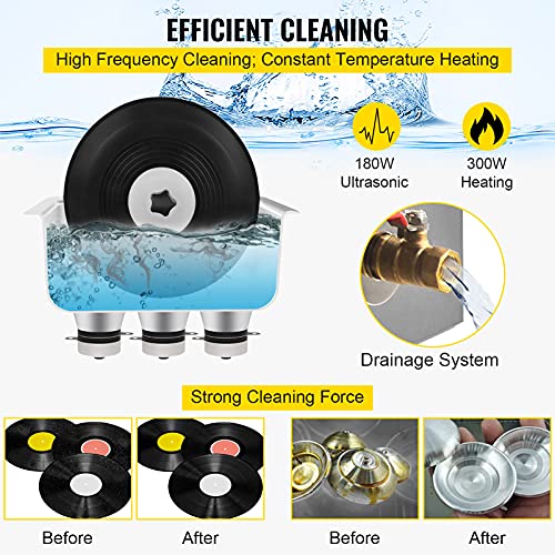 Ultrasonic Vinyl Record Cleaner 6L 40kHz Stainless Steel Tank L78525