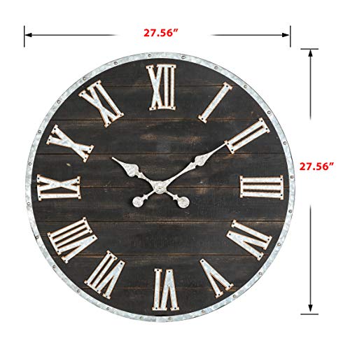 28 Inch Distressed Black Wall Clock Silent Non-Ticking Roman Numerals I702376