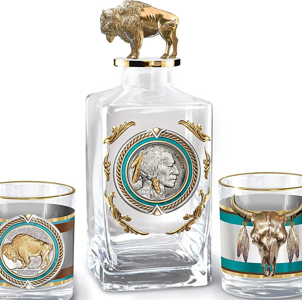 Western Buffalo Nickel Decanter and Glass Set, 5 Pieces M49536