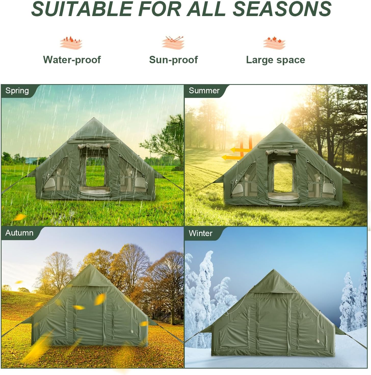 Inflatable Camping Tent with Pump, Stove Jack, 4-6 Person, Waterproof B654