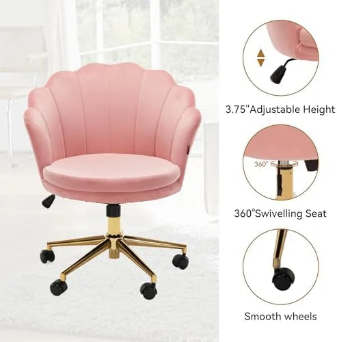 Velvet Swivel Vanity Chair with High Backrest and Wheels J254