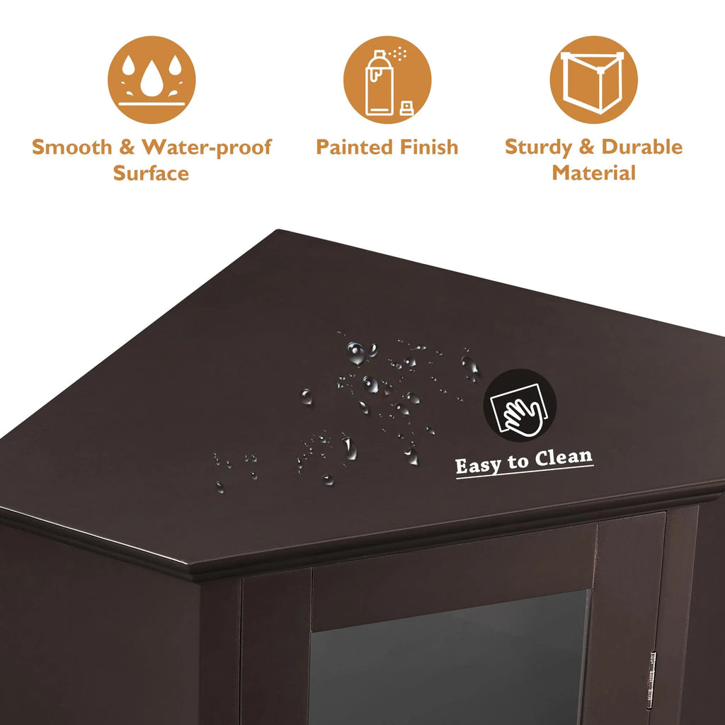 Corner Bathroom Cabinet with Glass Door, MDF Painted Finish Q939