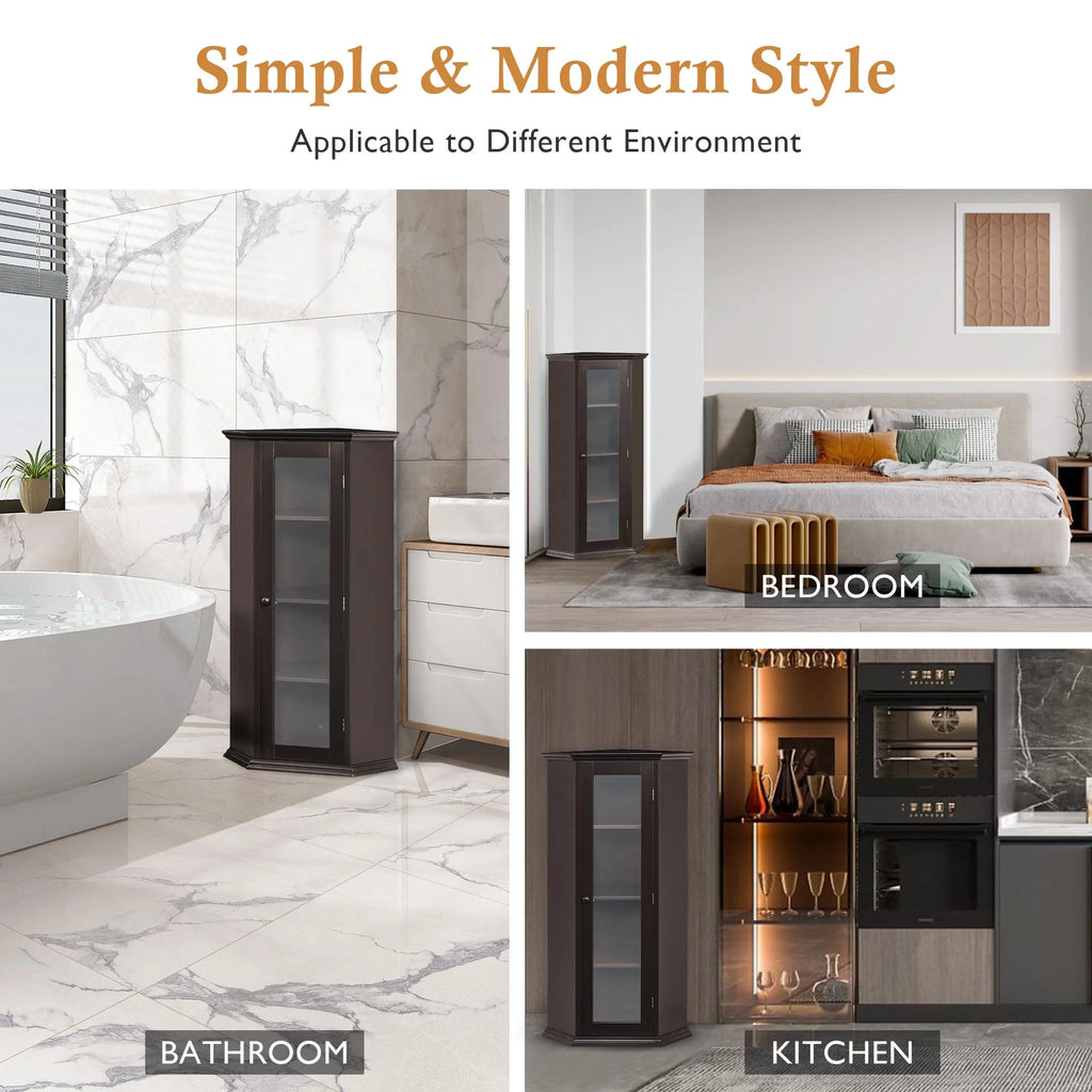 Corner Bathroom Cabinet with Glass Door, MDF Painted Finish Q939