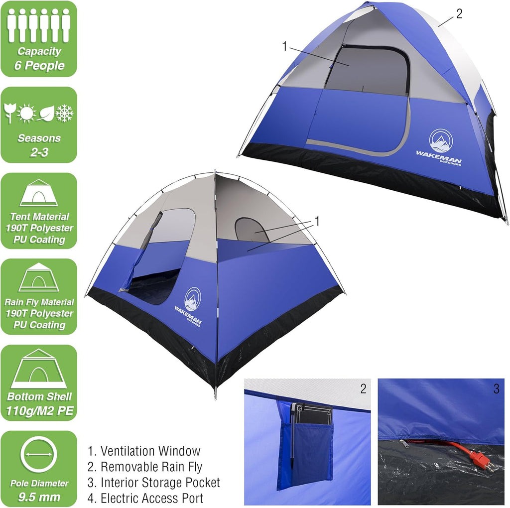 6 Person Water-Resistant Camping Tent with Removable Rain Fly F98415