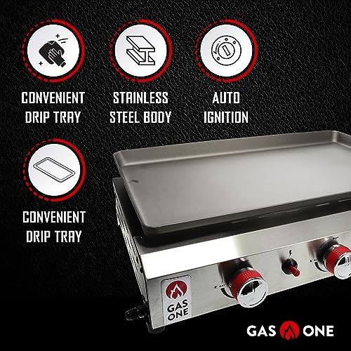 26 Inch Flat Top Gas Grill with 3 Burners, Propane, Stainless Steel Tabletop with Pre Season Griddle I61934
