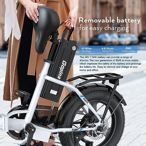 Electric Bike 16" Fat Tire 350W Step Thru, 48V Removable Battery, 40 Miles U430