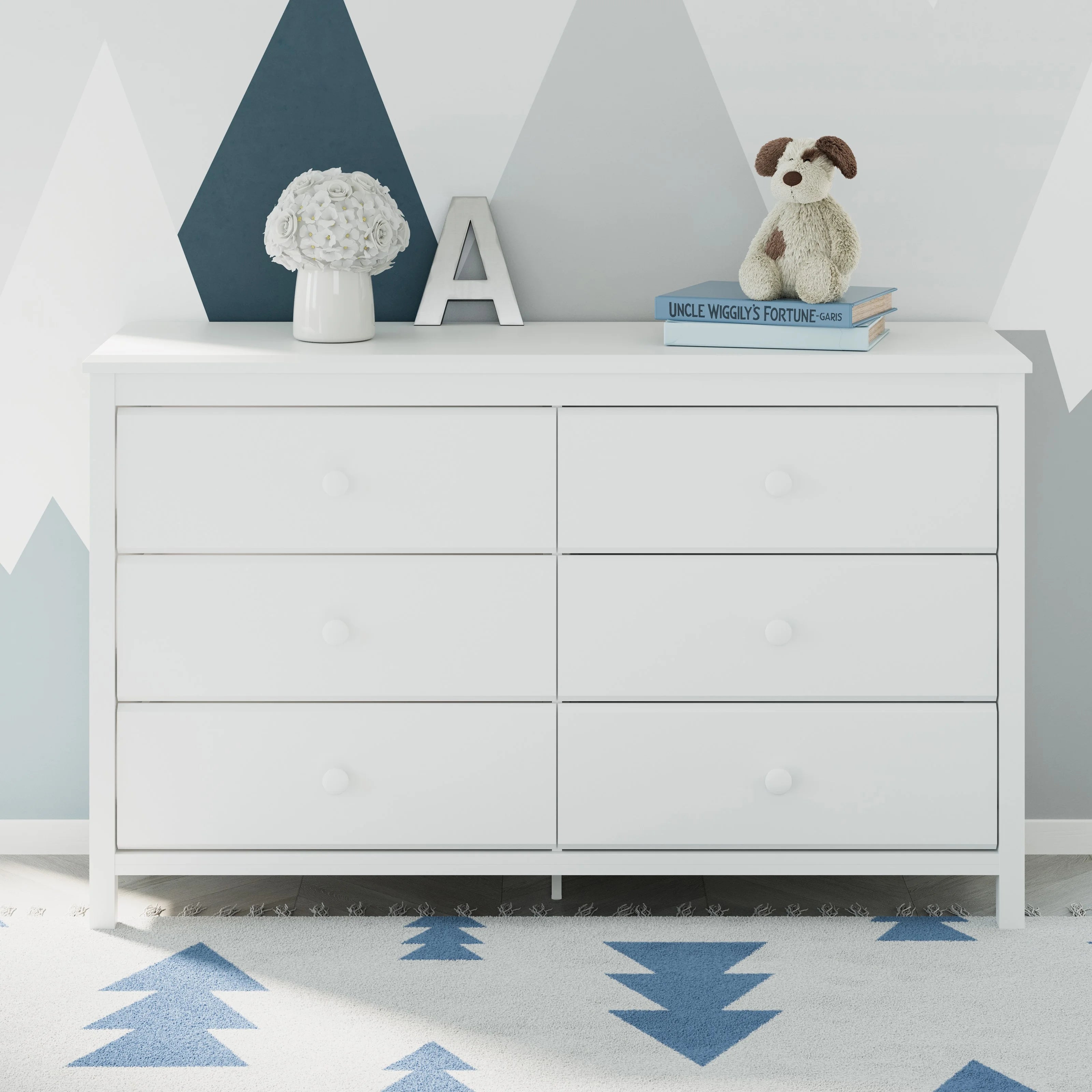 6 Drawer Kids Double Dresser, White U1816