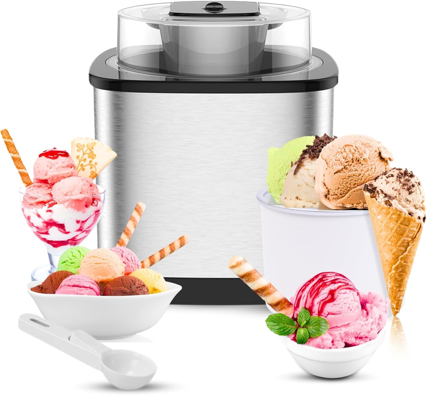 Ice Cream Maker Machine - 2-Qt Soft Serve Ice Cream Machine for Kids w/Ice Cream Scooper - Use as Gelato Maker, Sorbet Maker & Frozen Yogurt Machine - Ice Cream Makers & Ice Cream Machines for Home
