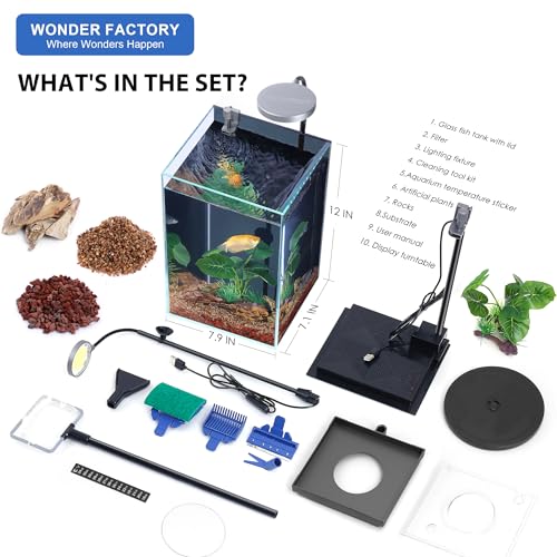 1.5 Gallon All-in-One Starter Kit with Float Glass Tank, Filter, Light, Rocks, Gravel, Plants W9312