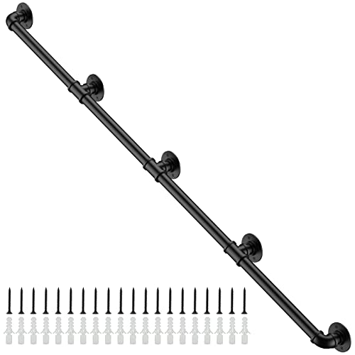 Willstar 3FT Industrial Staircase Handrail Non-Slip Pipe Bar Foot Rail Wall Mount Stair Rail Vintage Grab Bar for Steps Black Iron Pipe Handrail for Outdoor Indoor Stairs Loft Porch Hand Rail (3ft)