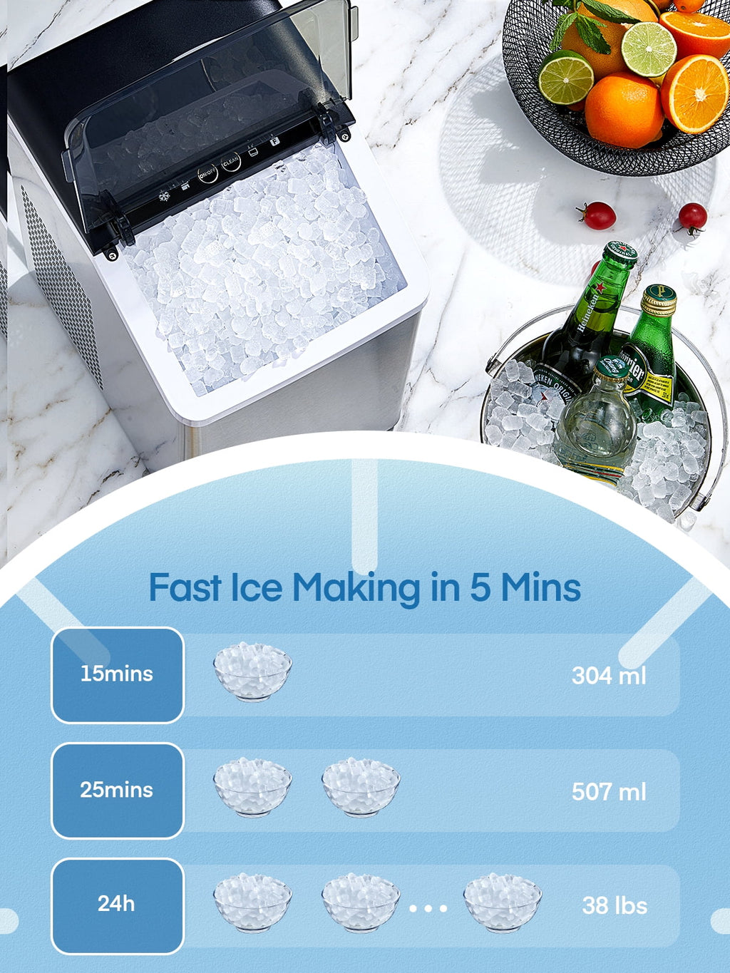 Nugget Ice Maker Countertop, Self-Cleaning, Portable with Ice Scoop and Basket H708792