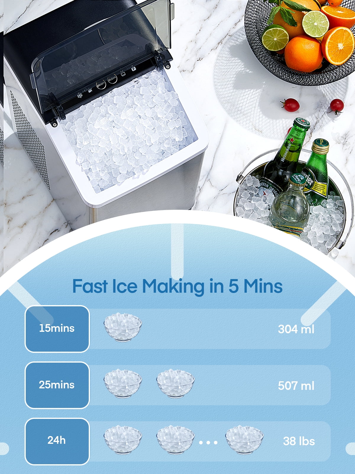 Nugget Ice Maker Countertop, Self-Cleaning, Portable with Ice Scoop and Basket H708792