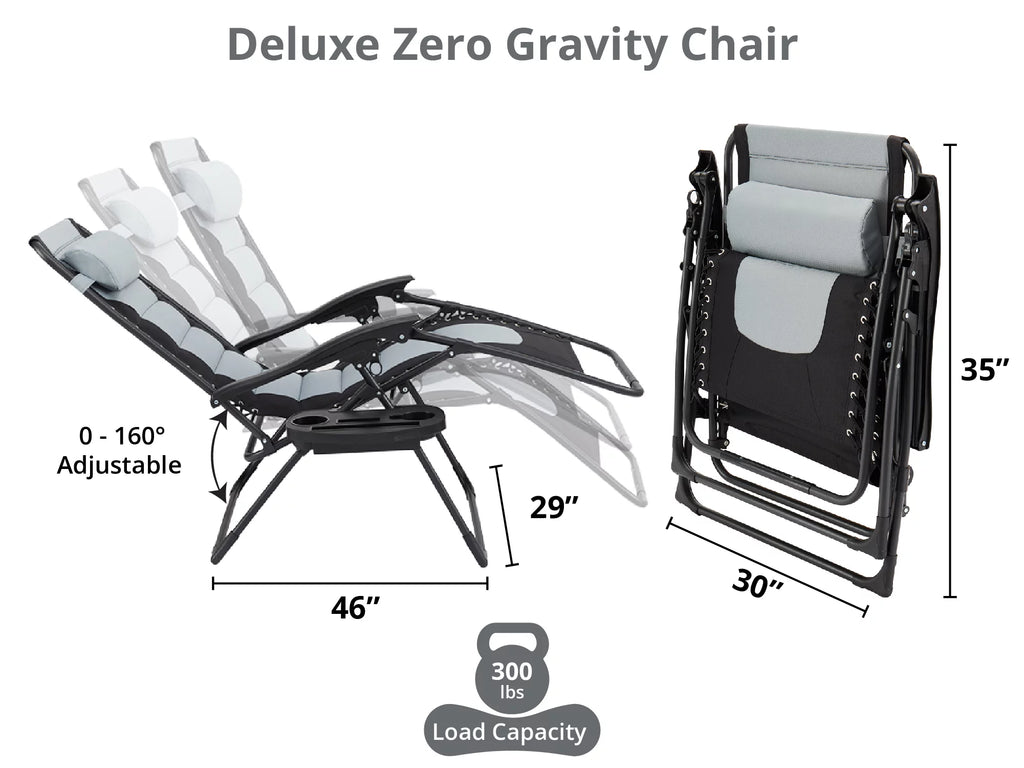 Oversized Padded Folding Lounge Chair for Outdoor Patio, Gray V21949