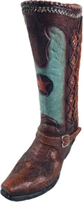 Urbalabs Western Teal Brown Cowboy Boot Vase 12 Inch Brown Teal Tassel Cowboy Boot Flower Vase Decorative Cowboy Boots Vases Home Office Rustic Decor Country Living Wedding Centerpiece
