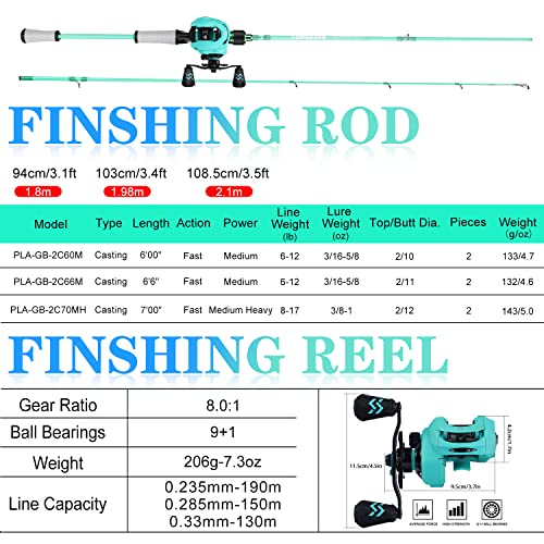 Spinning & Baitcasting Fishing Rod Reel Combo, Graphite 2-Piece M391131