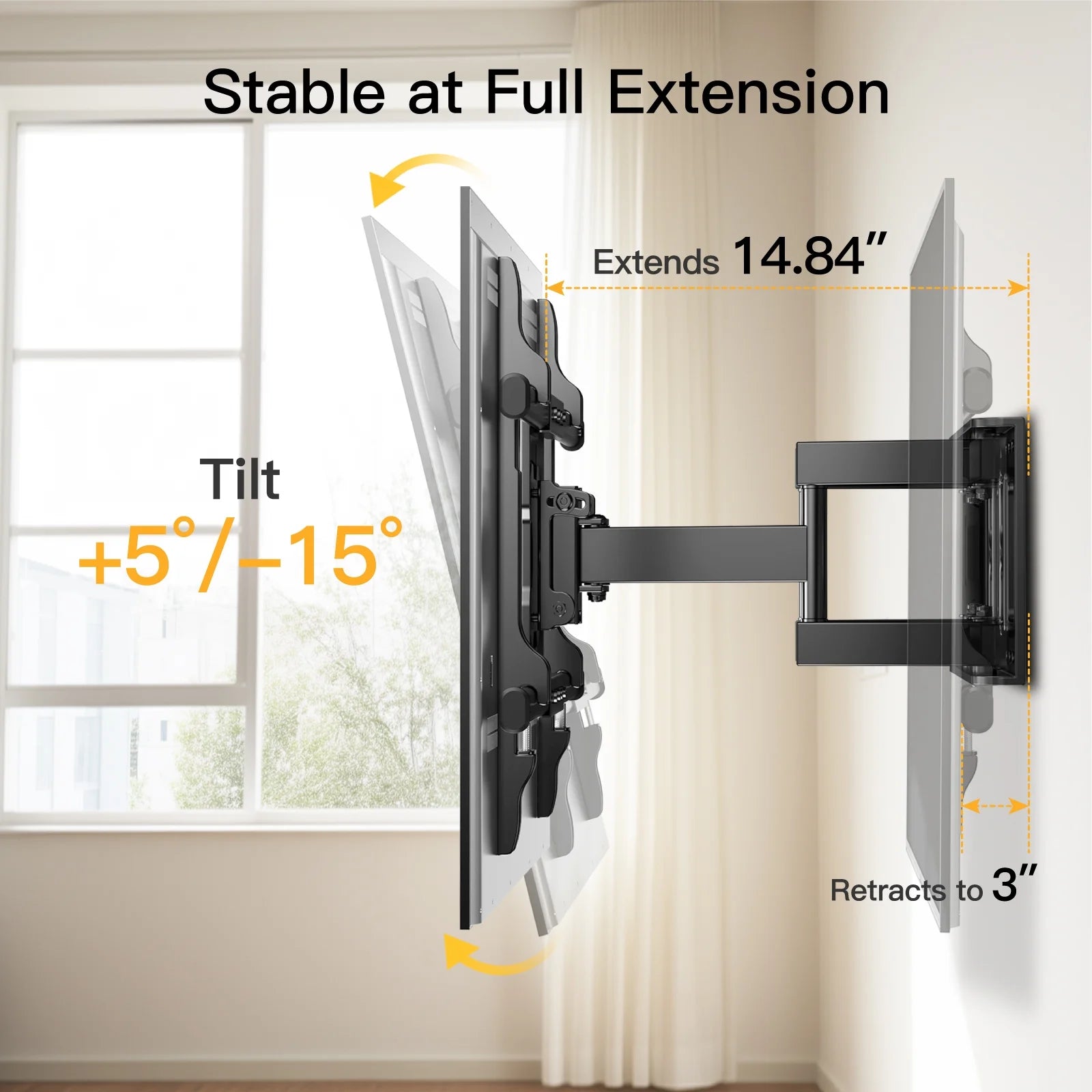 Full Motion TV Wall Mount for 37-75 inch Flat and Curved TVs, Holds 132lbs U71104