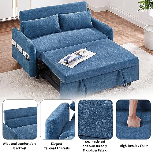 3 in 1 Convertible Sleeper Sofa Bed, Velvet Loveseat Futon with Pullout Bed, Gray Y9093