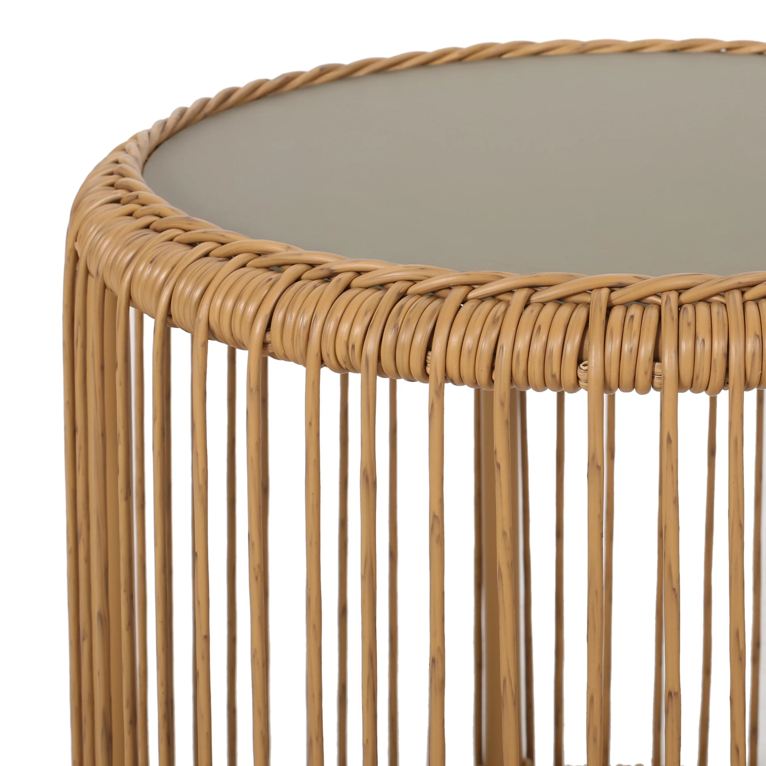 Outdoor Tempered Glass Top Wicker Side Table W8147