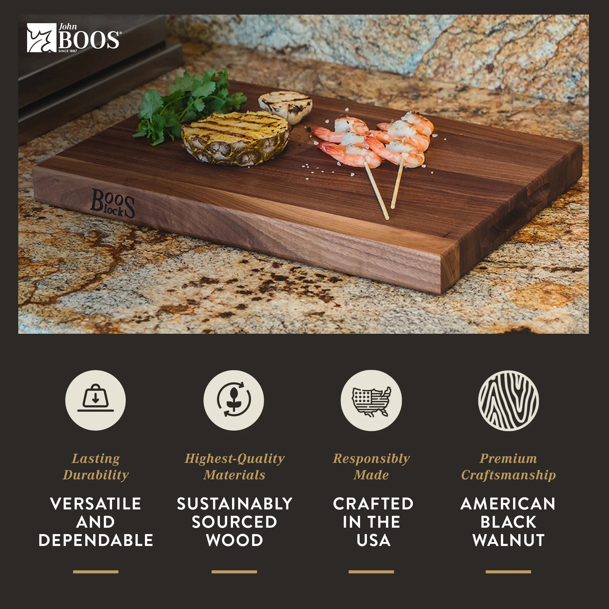 Walnut Wood Edge Grain Reversible Cutting Board, 20" x 15" x 1.5" C158167