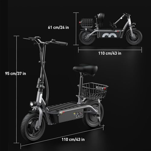 Electric Scooter with Seat, Long Range, Adjustable Handlebar, Dual Suspension J439