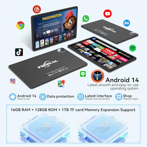 Tablet 11 inch Android 14, 128GB ROM 16GB RAM, 4G LTE, Octa-Core, FHD Screen T89965