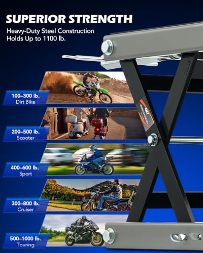 Motorcycle Scissor Lift Jack, 1100 lb Capacity, Wide Deck with T Handle, for ATV Dirt Bike Cruiser V607
