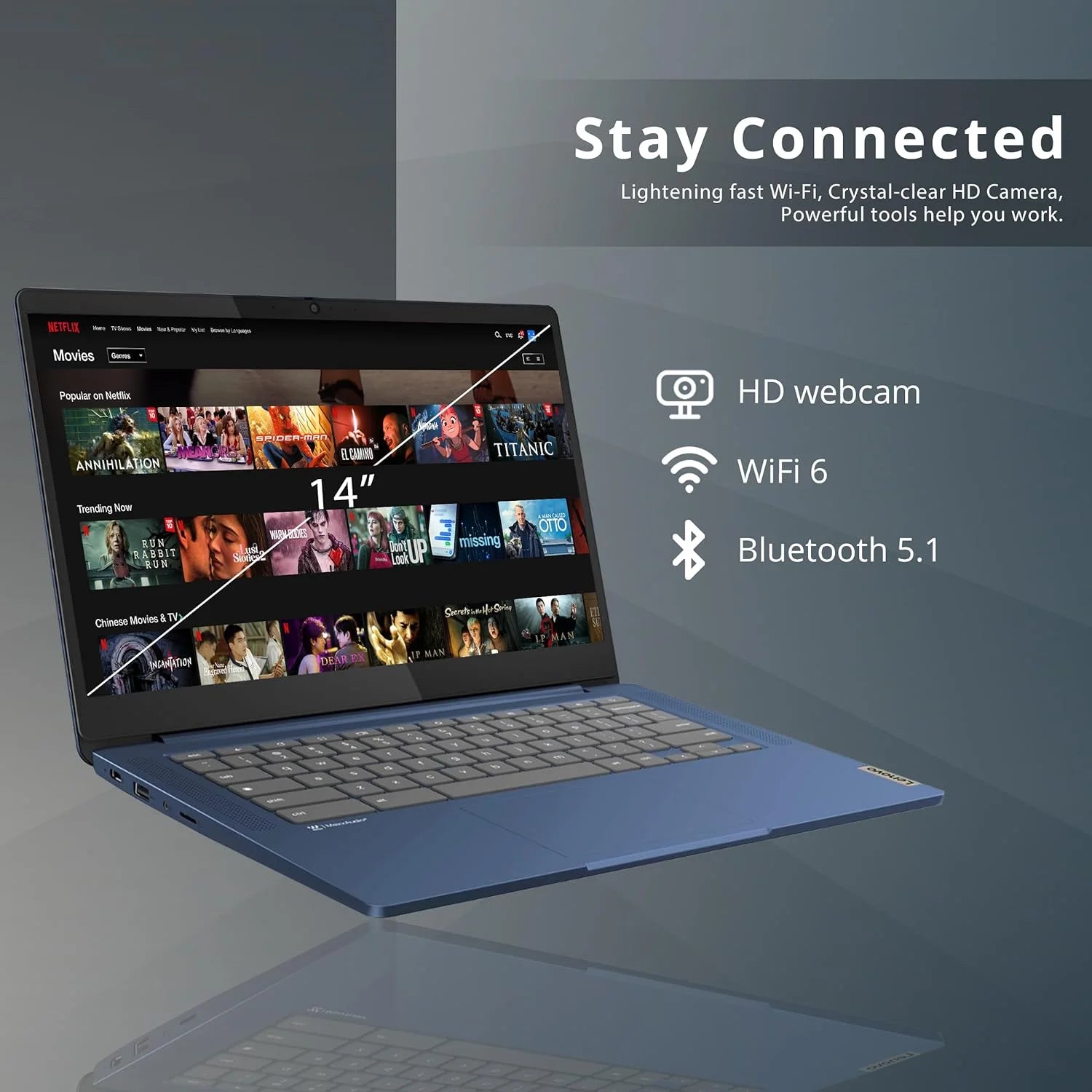 14" FHD IPS Touchscreen Chromebook, 4GB RAM, 64GB eMMC, WiFi 6 H628