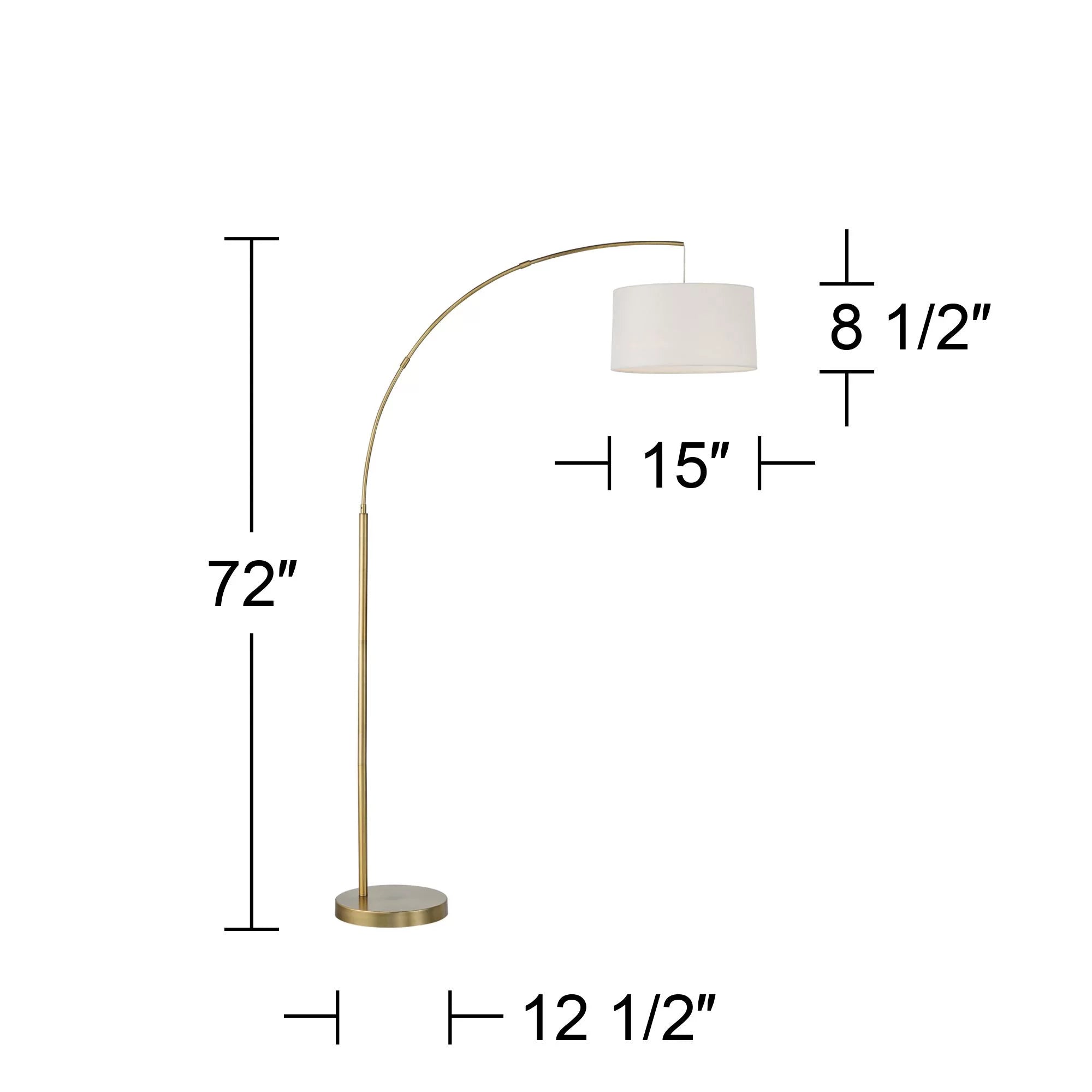 Modern Arc Floor Lamp 72" Tall Brass Metal White Linen Drum Shade F49893