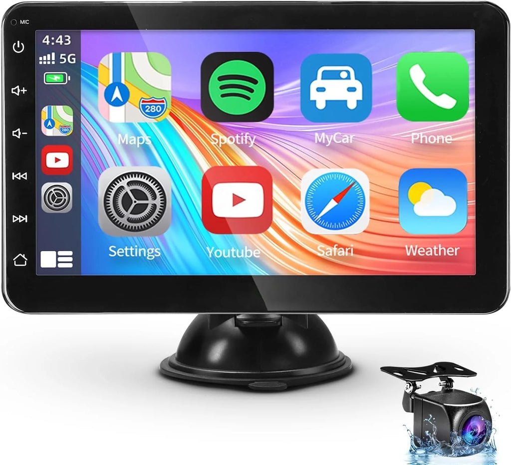 Portable Car Stereo Wireless Apple CarPlay Dash Mount & Android Auto, Drivemate, 7-Inch FHD Touchscreen Car Audio Receiver, Bluetooth Handsfree, Car Buddy, AHD Backup Camera, AUX/AV in/USB