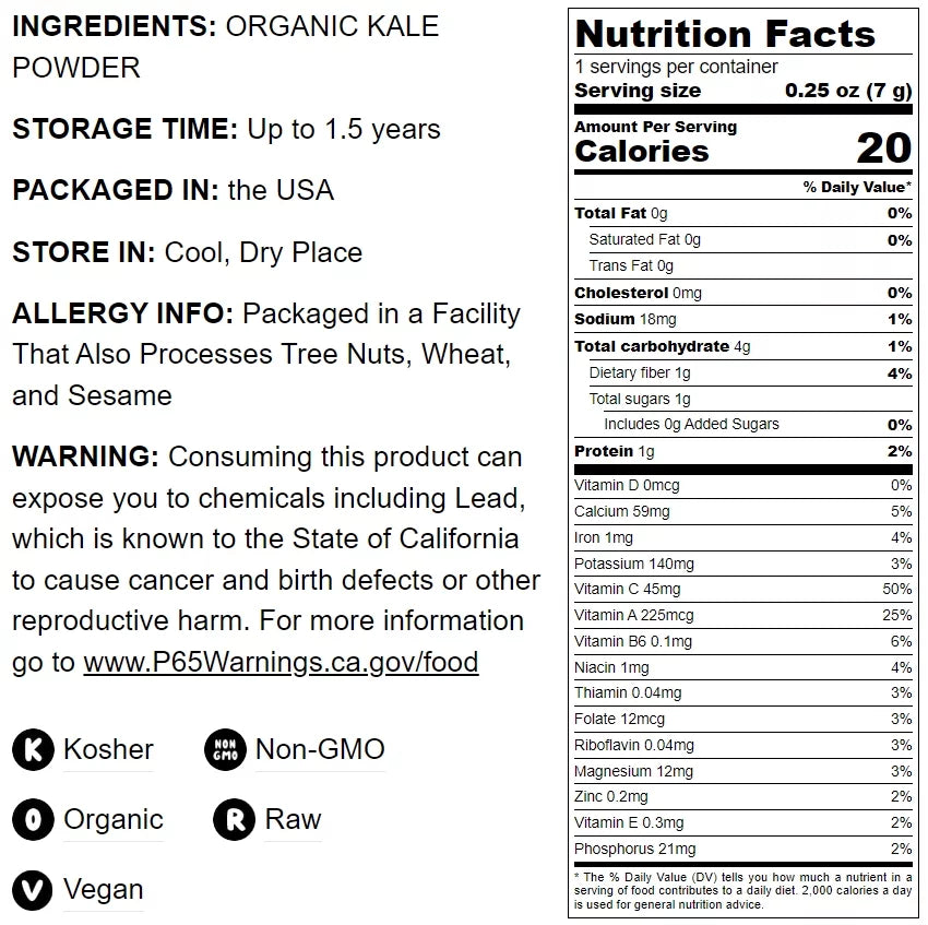 Organic Kale Powder, 4 Pounds, Non-GMO, Vegan M3583