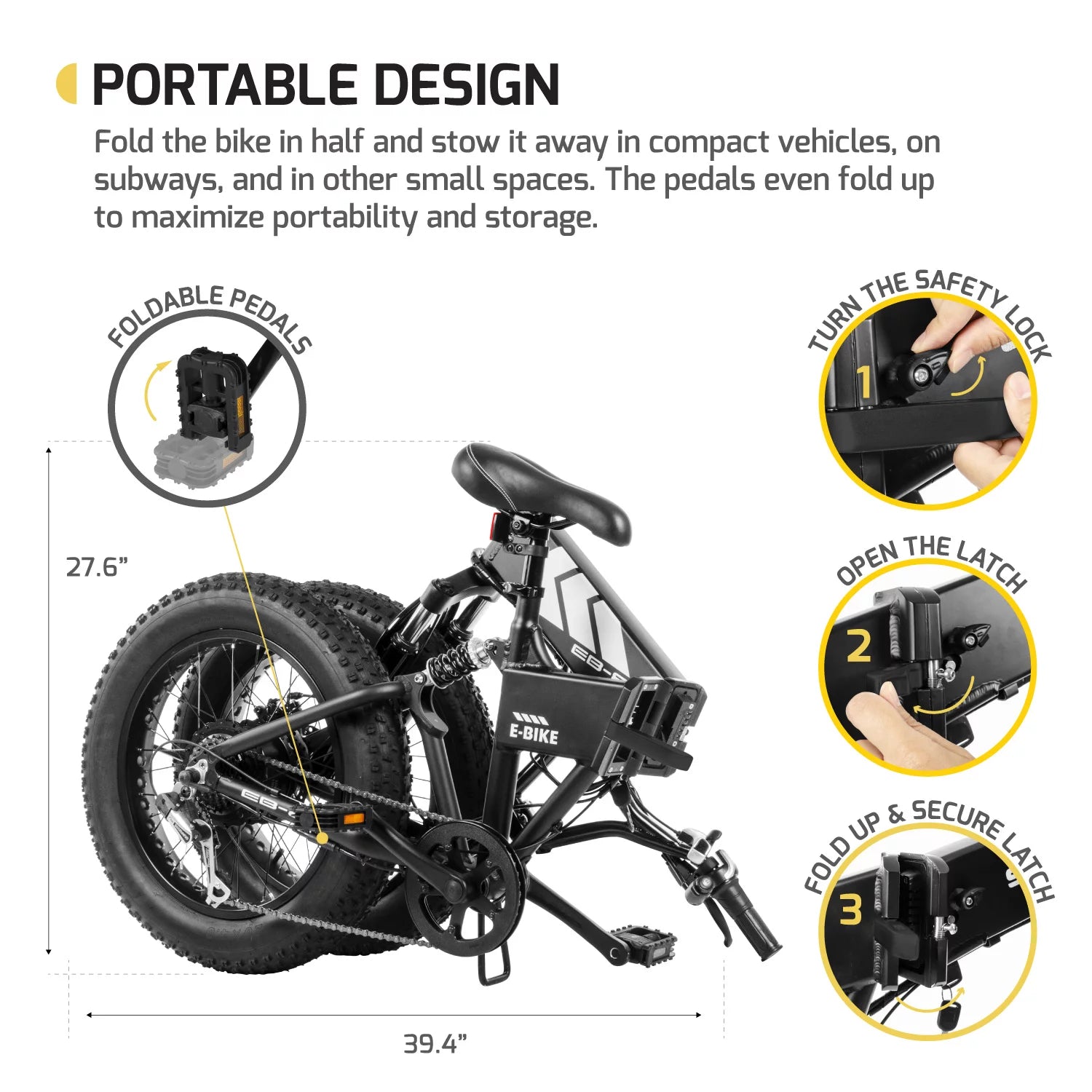 Fat Tire 650W Electric Bicycle Removable Battery Foldable Ebike for Adults B4821