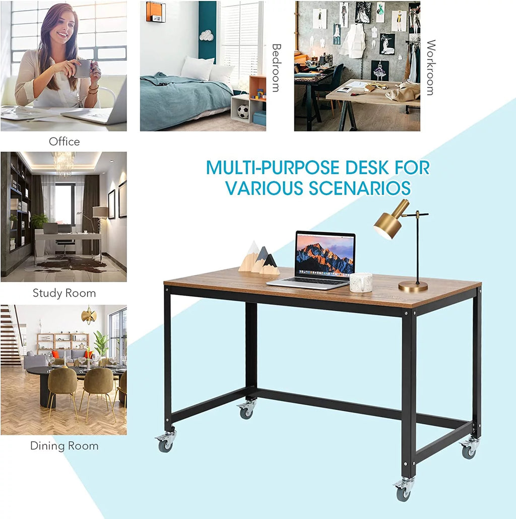 Rolling Computer Desk with 4 Smooth Wheels J628836