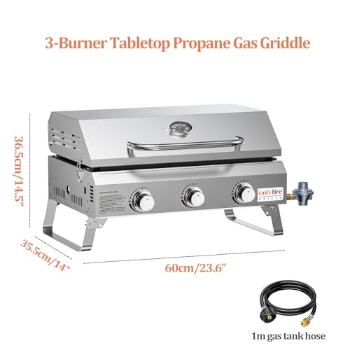 Portable Propane Gas Griddle 3-Burner with Foldable Cart and Side Table, Flat Top Grill Stove with Lid N3550